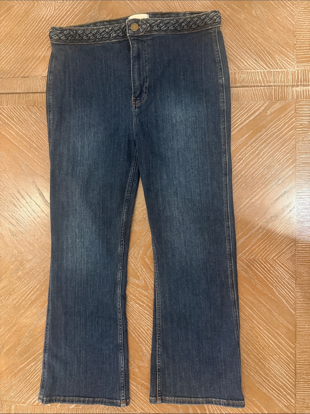 Frame Denim Dark Blue Flare Jeans with Braided Waistband Sz 31